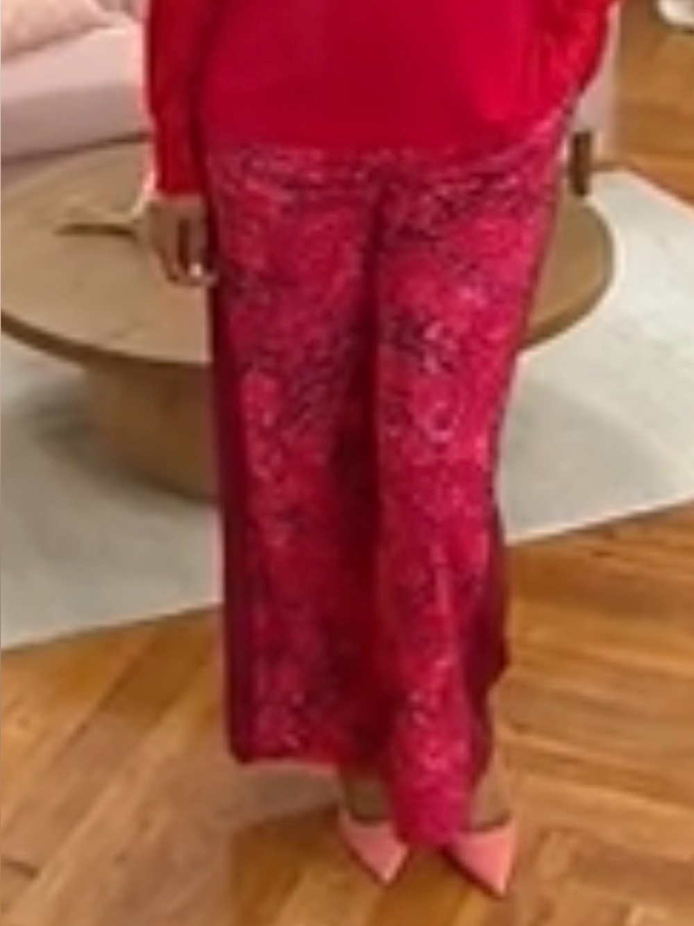 Isaac Mizrahi XL Red Floral Pebble Knit Full Length Stretch Pants With Pockets